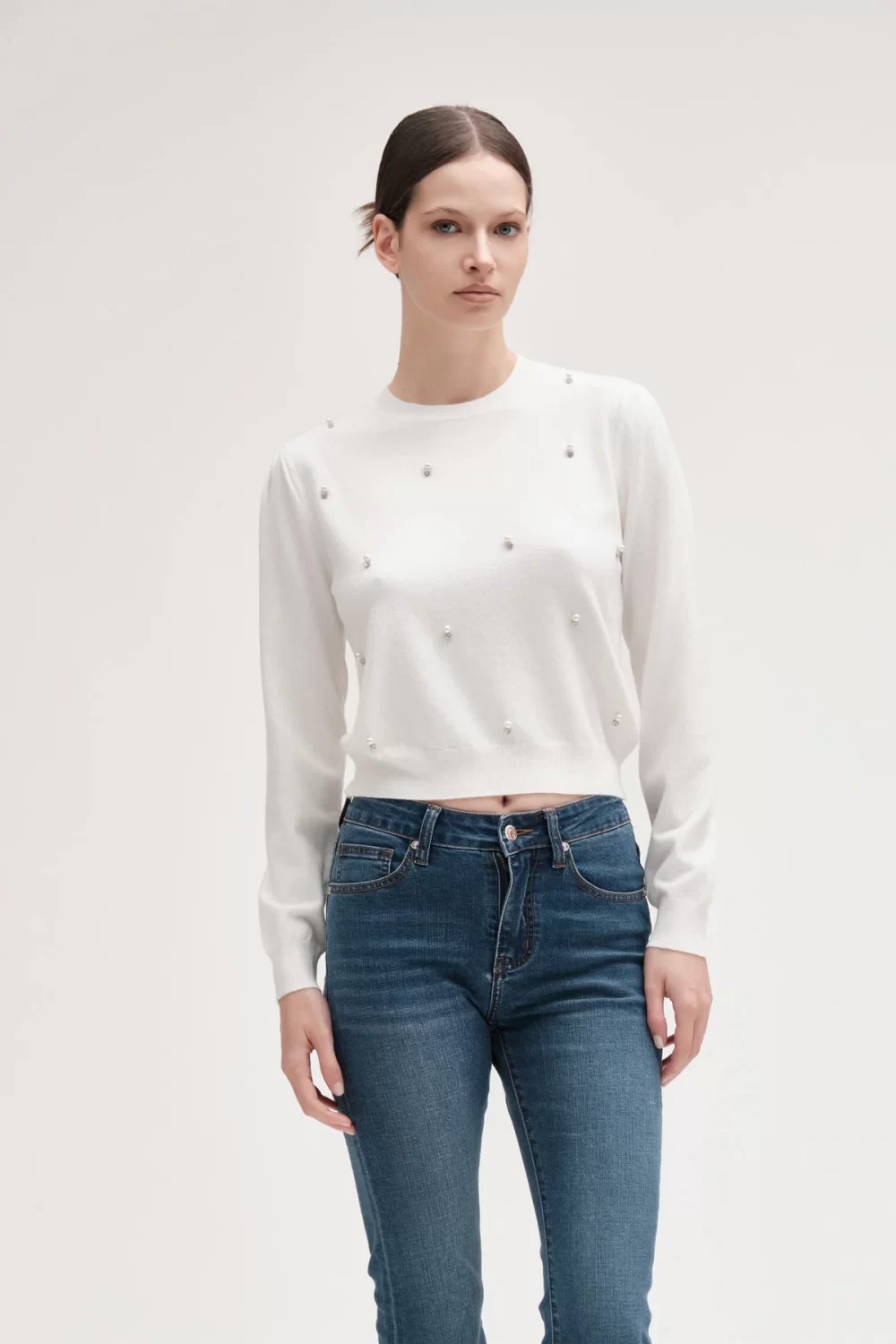 MAGLIA MANICA SBUFFO STRASS PERLE FIN.12 VISCOSA – DGF5634