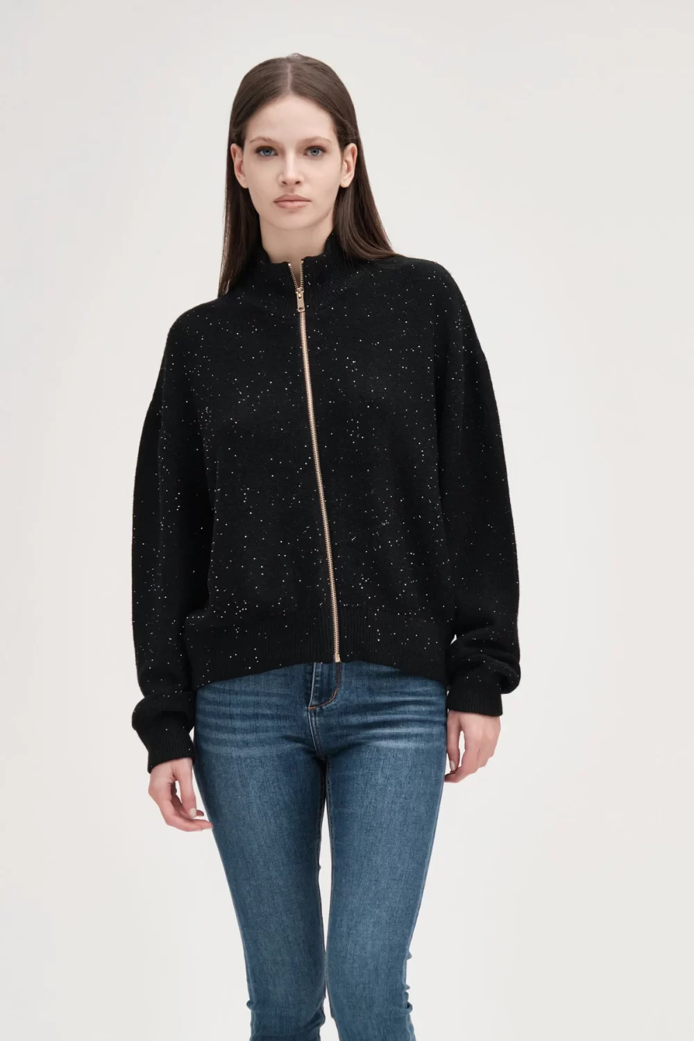 BOMBER MICROPAILLETTES CON ZIP FIN.7 VISCOSA – DGF5712
