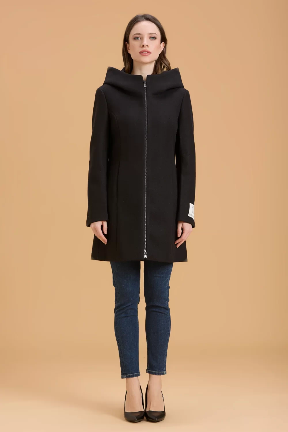 CAPPOTTO LUNGO ZIP E CAPPUCCIO MISTO LANA – DGF5750