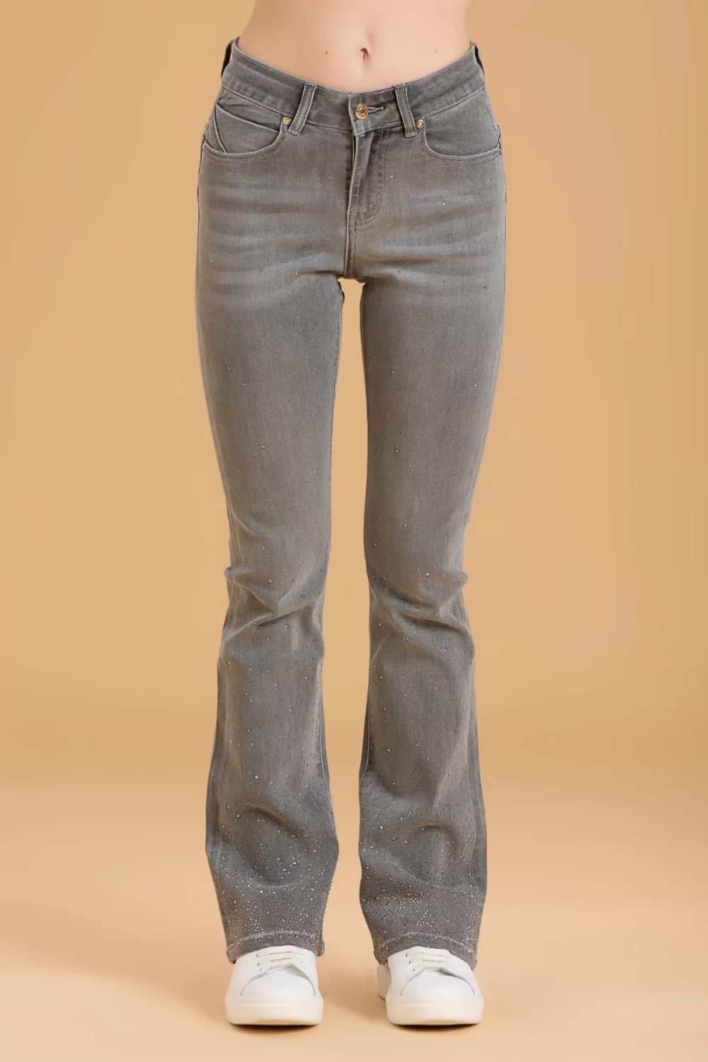 JEANS FLARE A ZAMPA CON STRASS GREY – DGF5817