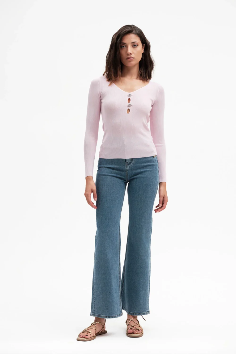 JEANS FLARE TA CON BOTTONI LAV CHIARO – DGP7509