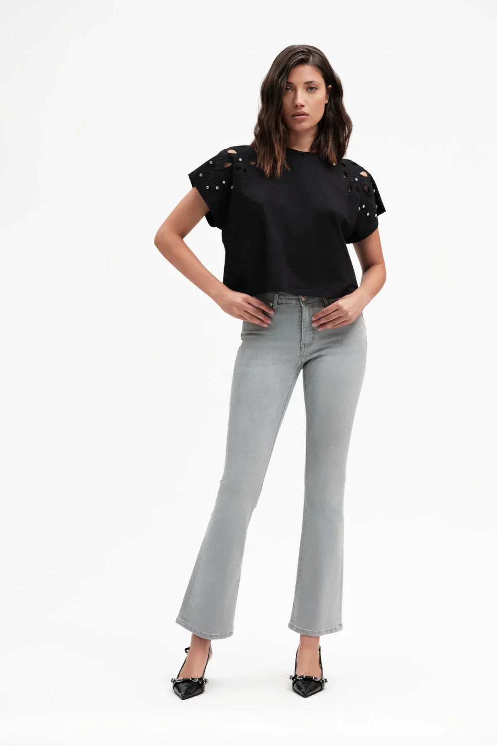 JEANS FLARE A ZAMPA GREY – DGP7529