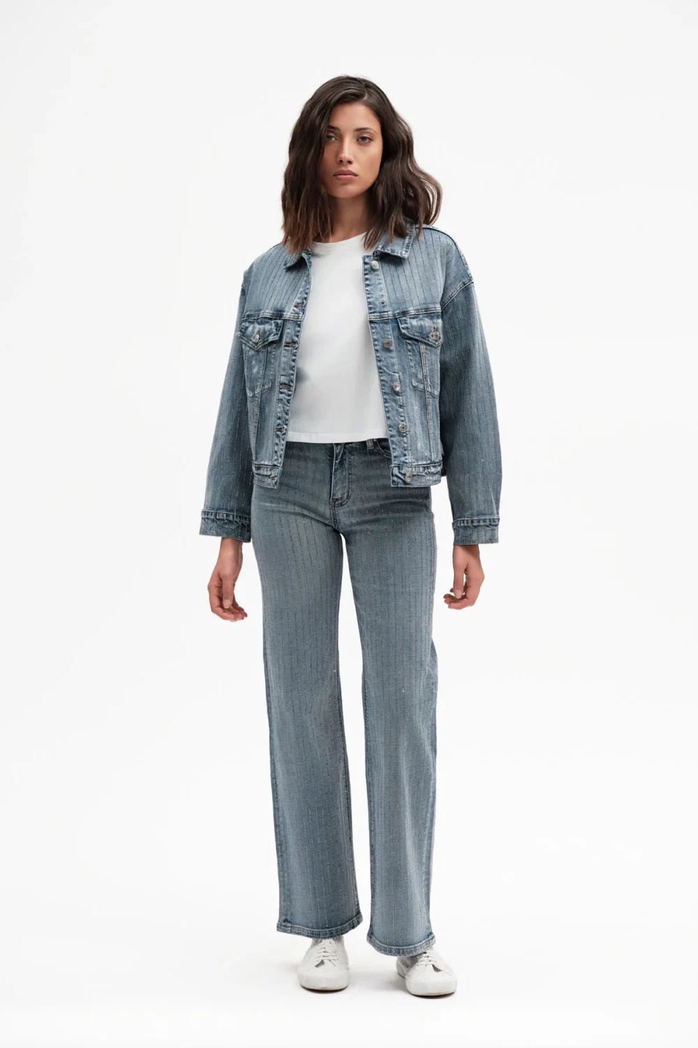 JEANS FLARE PALAZZO CON RIGHE STRASS – DGP7531