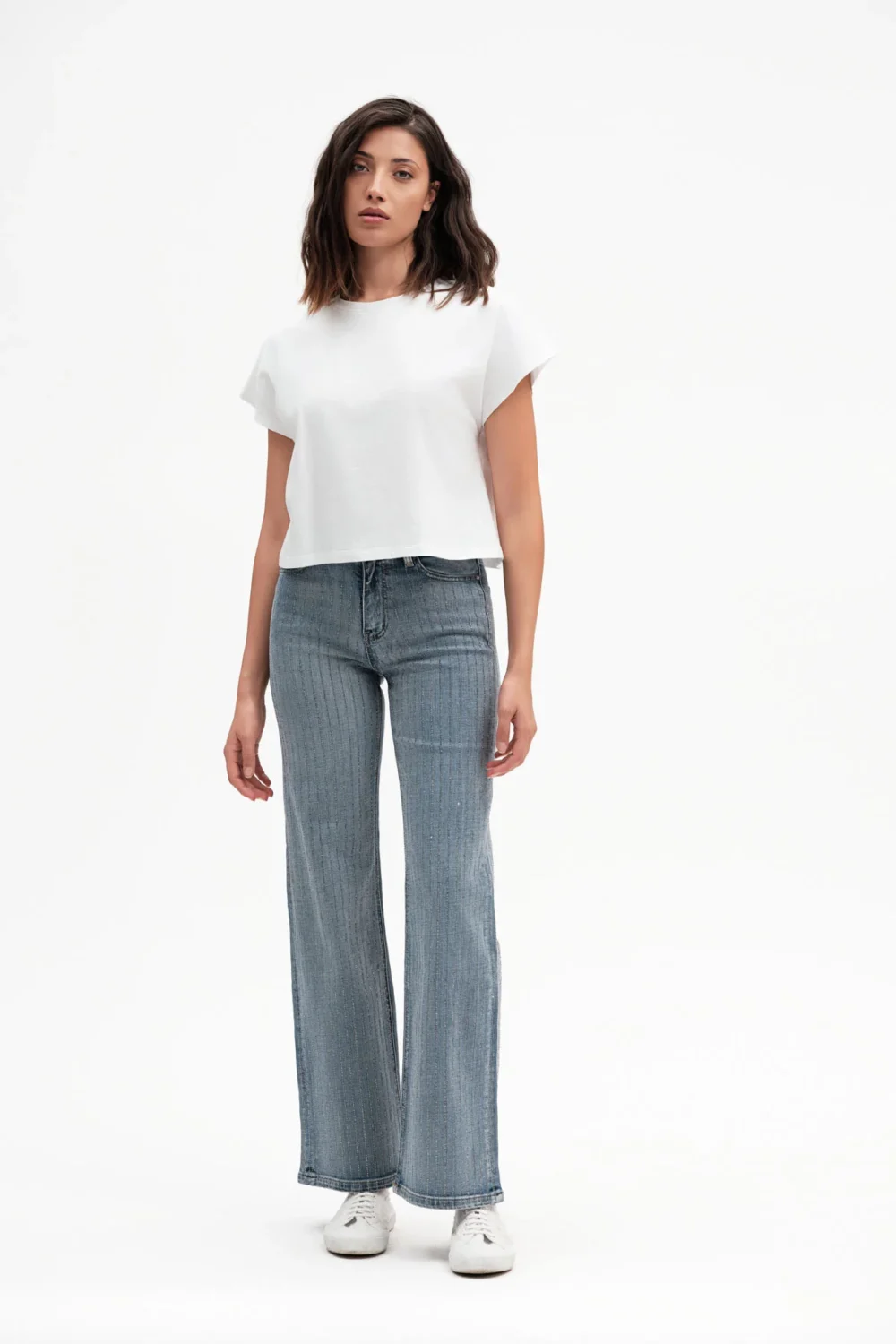 JEANS FLARE PALAZZO CON RIGHE STRASS – DGP7531