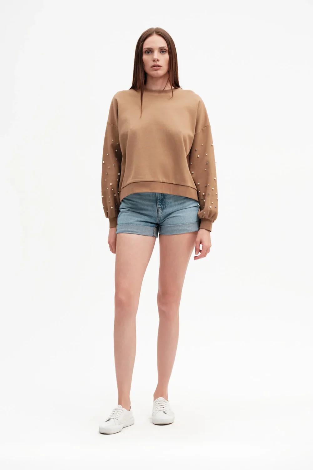 FELPA PARICOLLO MAN. PALLONCINO PERLE STRASS – DGP7713