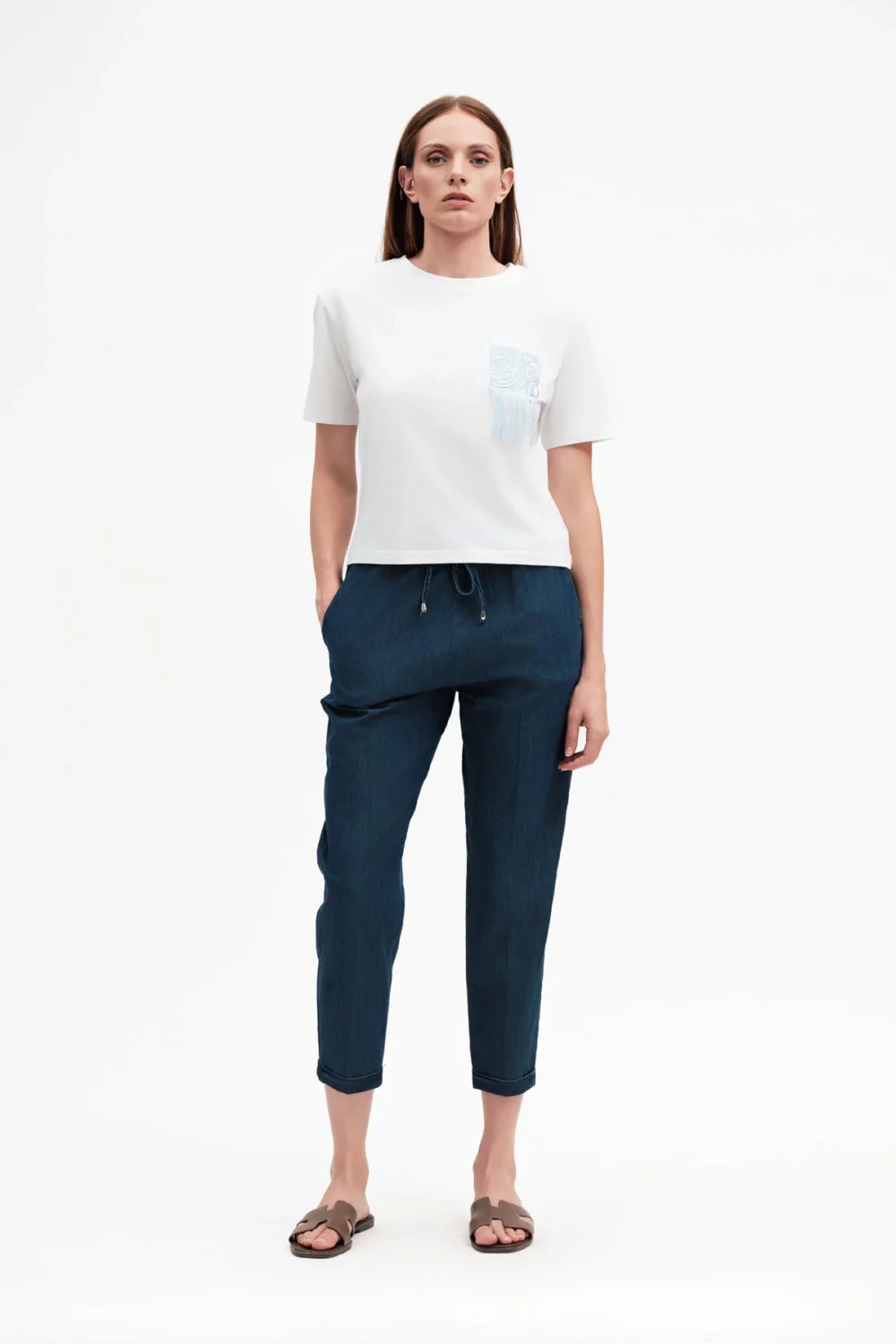 PANTALONE CAPRI CON COULISSE CHAMBRAY – DGP7944