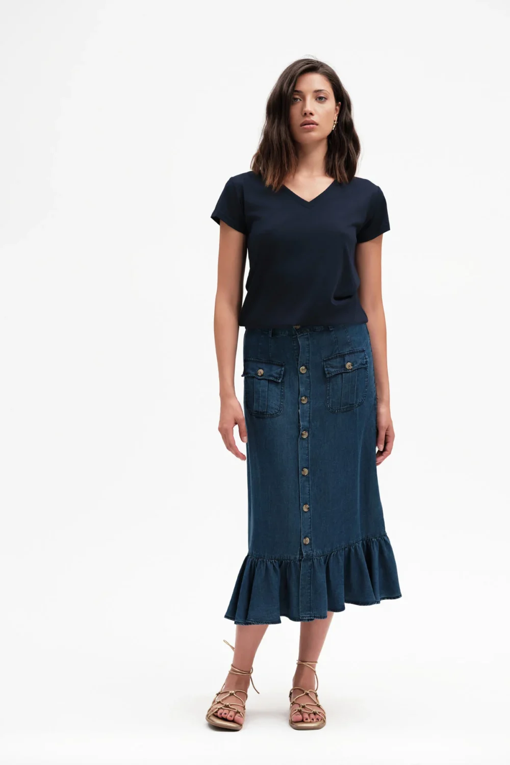 GONNA CHAMBRAY CON VOLANT E BOTTONI – DGP7971