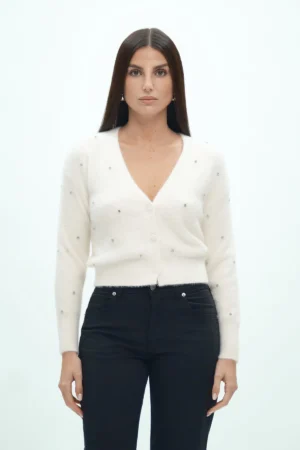 CARDIGAN EFFETTO PELO CON STRASS FIN 7 - DGF6979