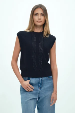 GILET CON TRECCE E STRASS VISCOSA FIN 7 - DGF6985