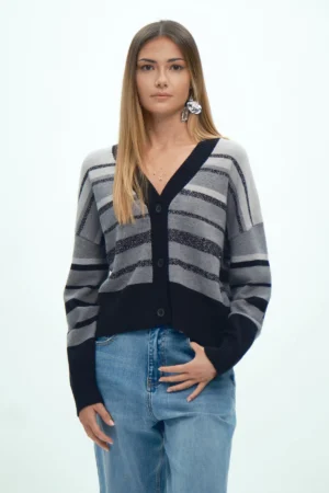 CARDIGAN RIGATO CON LUREX VISCOSA FIN 7 - DGF7009