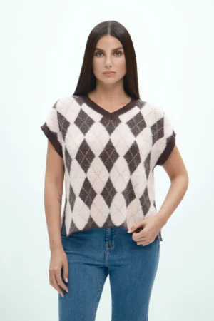 GILET AMPIO ROMBI EFFETTO PELO - DGF7021