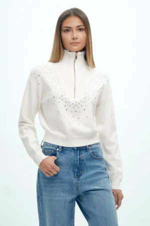 MAGLIA MEZZA ZIP CON STRASS VISCOSA FIN 7 - DGF7037