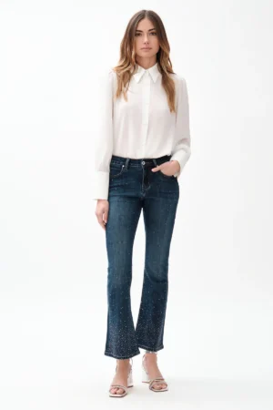 JEANS FLARE ZAMPA LAV SCURO CON STRASS - DGF7327