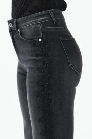 JEANS FLARE PALAZZO GRAY PIZZO E STRASS TEX COMF - DGF7329