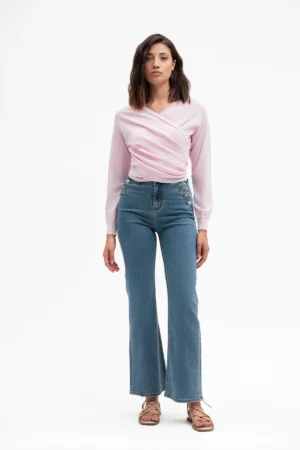 JEANS FLARE TA CON BOTTONI LAV CHIARO - DGP7509