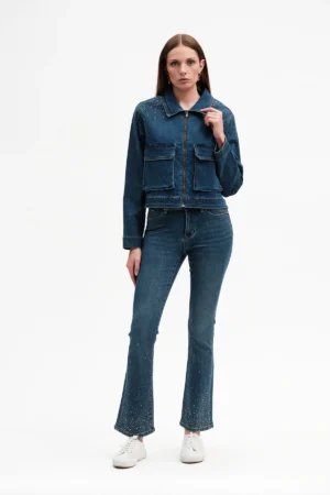 GIUBBINO DENIM ZIP E STRASS - DGP7523