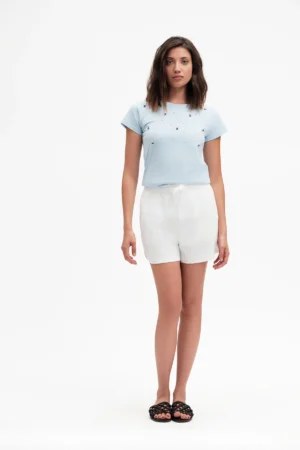 TSHIRT MM CON PERLE E FIORI BORCHIE COTONE - DGP7825