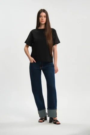 T-SHIRT MM CON MANICHE PIZZO SANGALLO COTONE - DGP8831